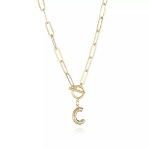 Paperclip Chain Gold Initial Letter Necklace Charm C